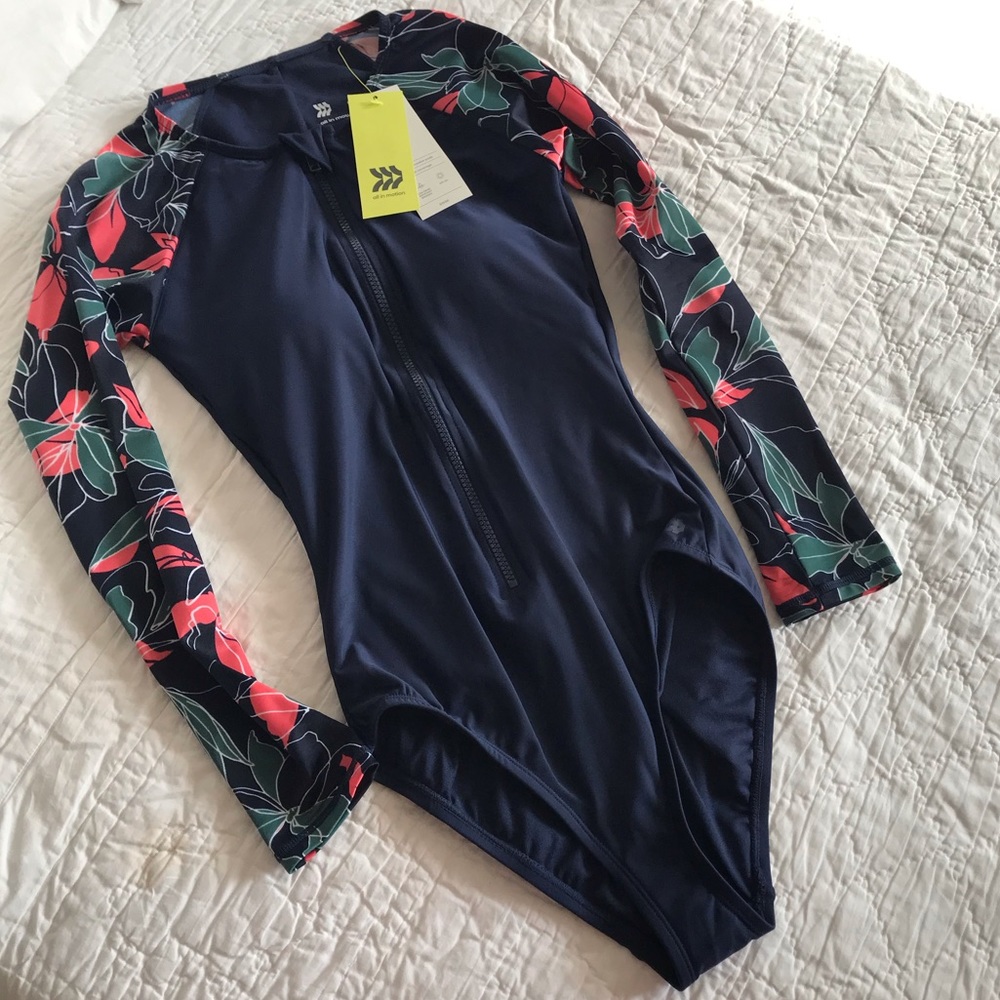 All In Motion Navy Longsleeve Swim Body Suit S